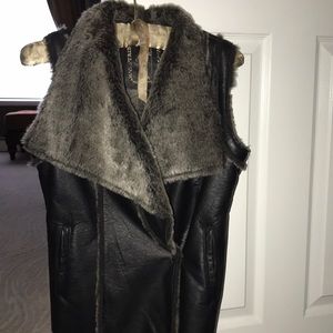 Tribe Black Leather Vest with faux fur